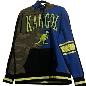 Men’s Kangol Blue Neon Green Camo Kangaroo Hoodie Sweatshirt New Tags size XL